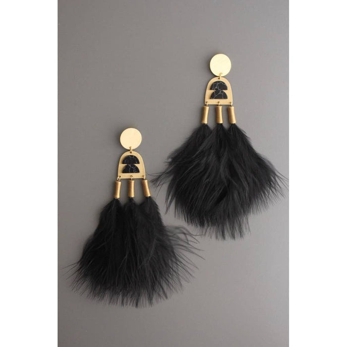 Black Howlite & Feather Earrings