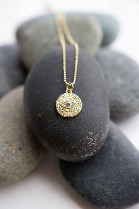 Sapphire Evil Eye Coin Necklace