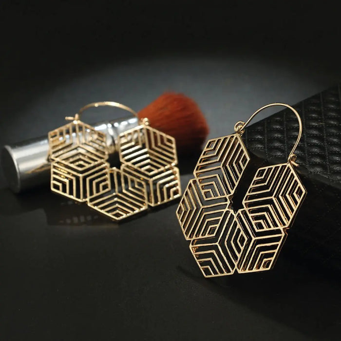 Hexagon Gold Statement Earrings