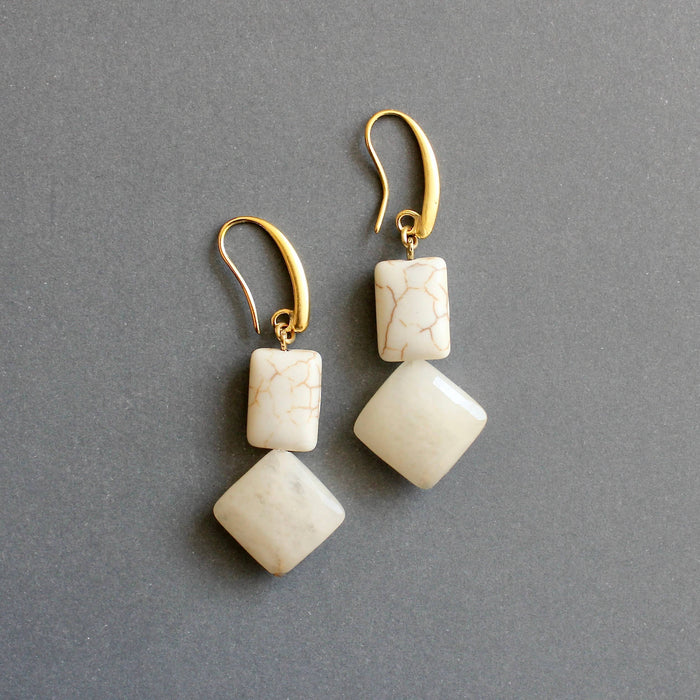 Natural Stone and Brass Earrings