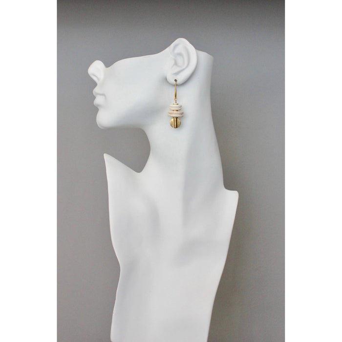 White magnesite and brass earrings