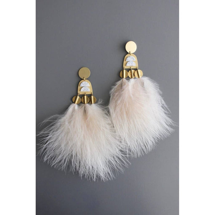 Brass, Howlite and Feather Drop Earring