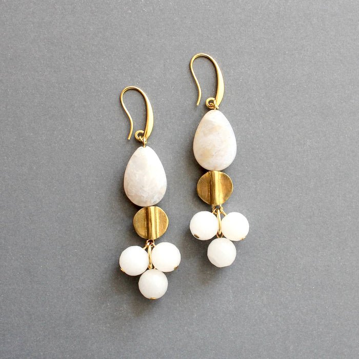 White Agate & Brass Earrings