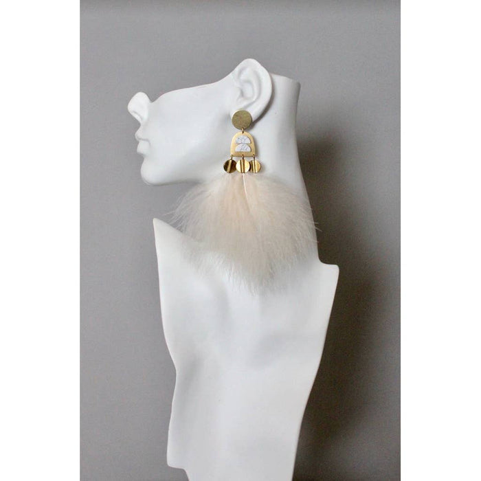 Brass, Howlite and Feather Drop Earring