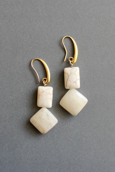 Natural Stone and Brass Earrings