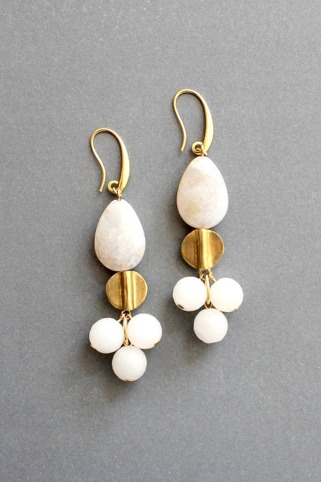 White Agate & Brass Earrings