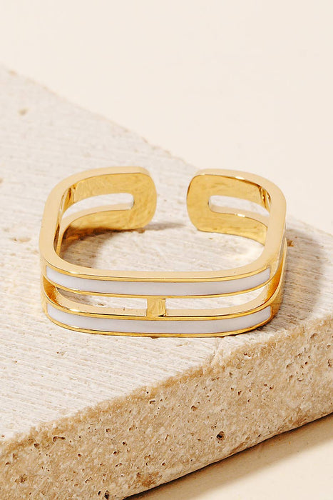 Layered Seashell Inlay Square Open Band Ring