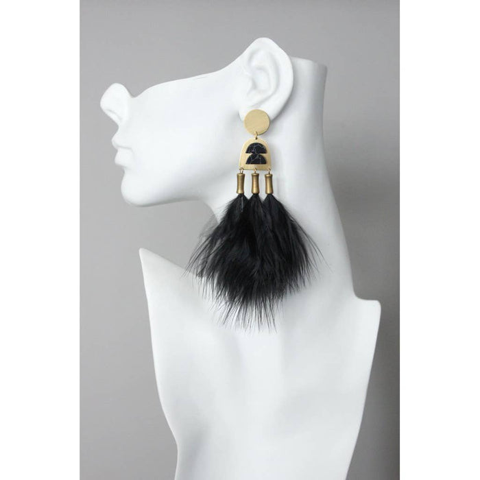 Black Howlite & Feather Earrings