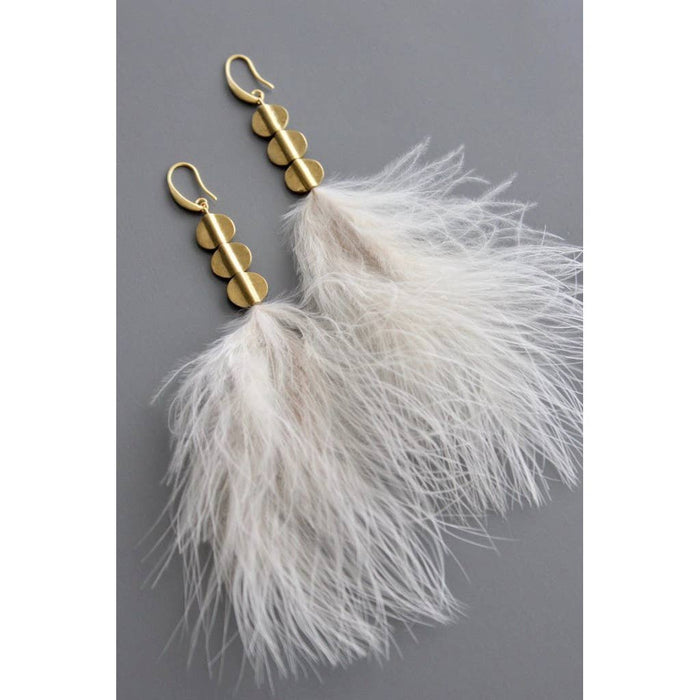 Blush Feather and Brass Earrings