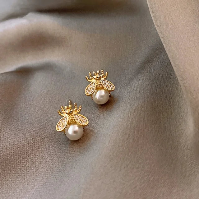 Honey Bee Pearl Earring Studs