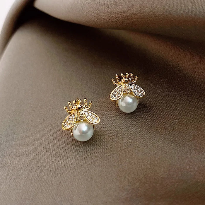 Honey Bee Pearl Earring Studs