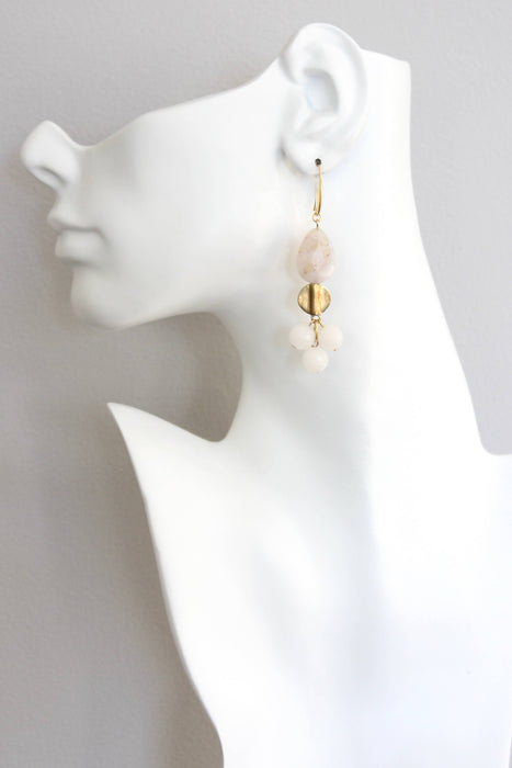 White Agate & Brass Earrings