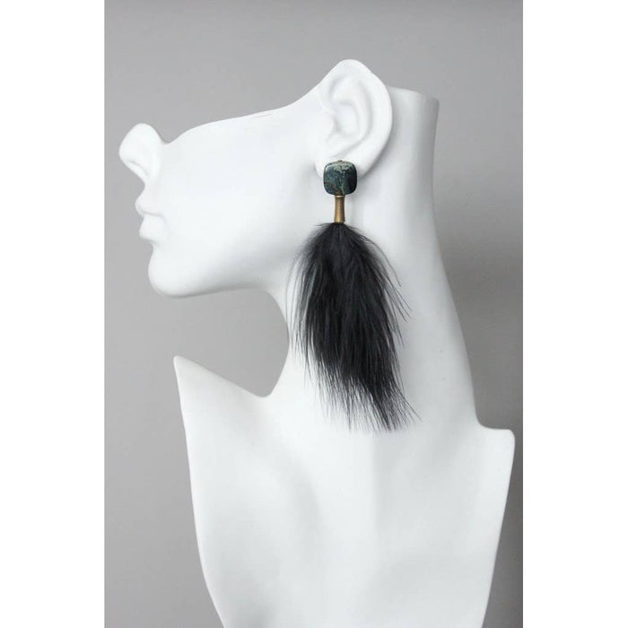 Jasper and Black Feather Earrings