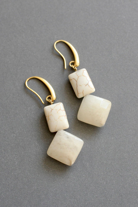 Natural Stone and Brass Earrings