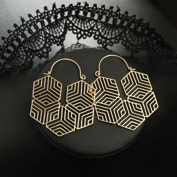 Hexagon Gold Statement Earrings