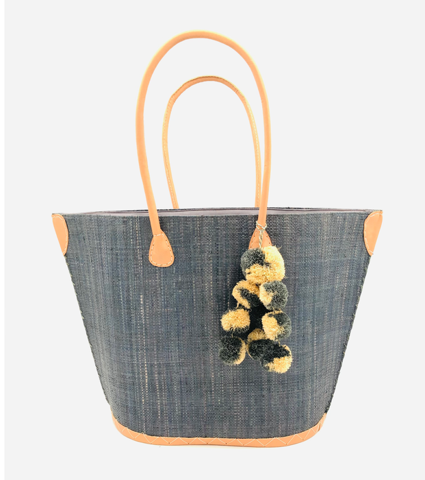 Handmade Straw Tote Bag with Waterfall Pompoms