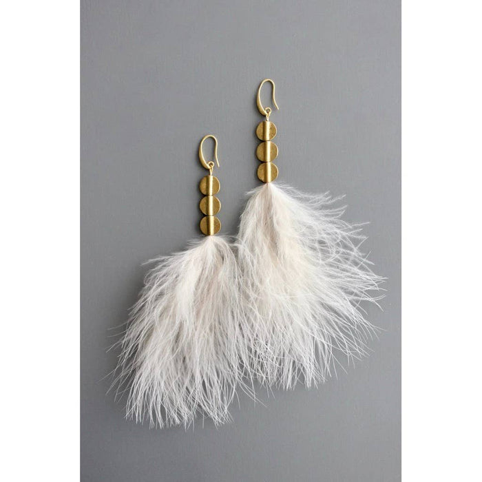 Blush Feather and Brass Earrings