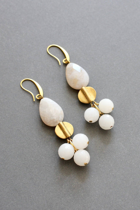 White Agate & Brass Earrings