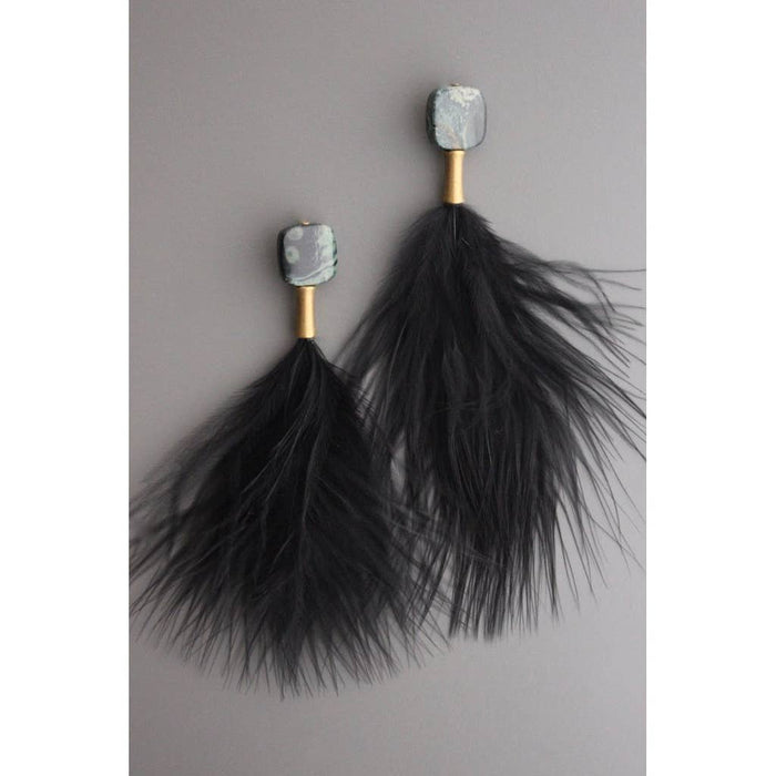 Jasper and Black Feather Earrings