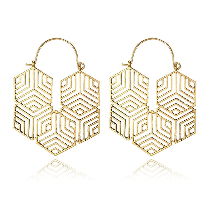 Hexagon Gold Statement Earrings