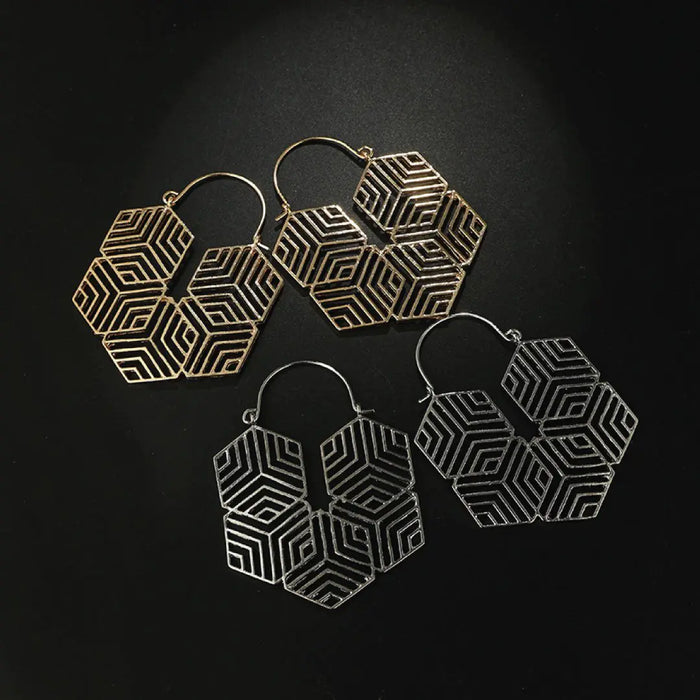 Hexagon Gold Statement Earrings